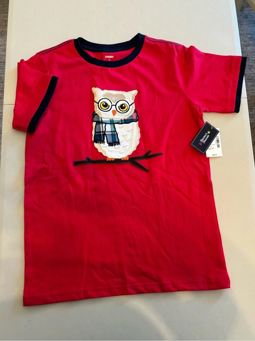 Set/2 Gymboree Red Tee with Owl Patch and Navy Trim and Soccer Tee